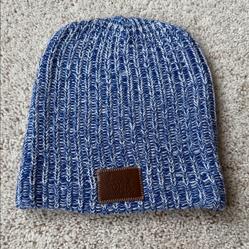 Love Your Melon Blue and White Knit Beanie